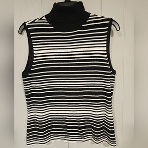 Merona Large Sleeveless Turtleneck Knit Top Black White Stripe Acrylic Nylon